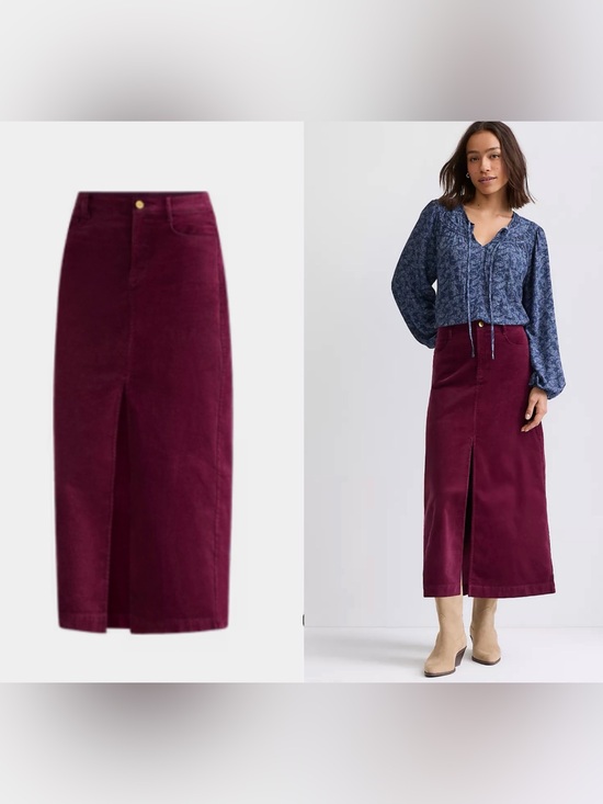 LOFT Dresses & Skirts - Loft Women’s Brushed Corduroy Midi Skirt in Deep Wine